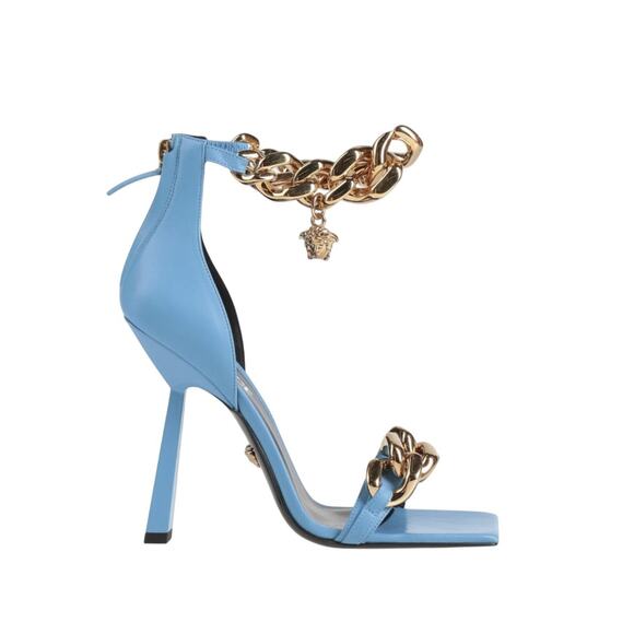 Versace NIB Medusa 110 Square Toe Curb Chain Ankle Strap Heels Sandals 39 $1275 - Picture 2 of 9
